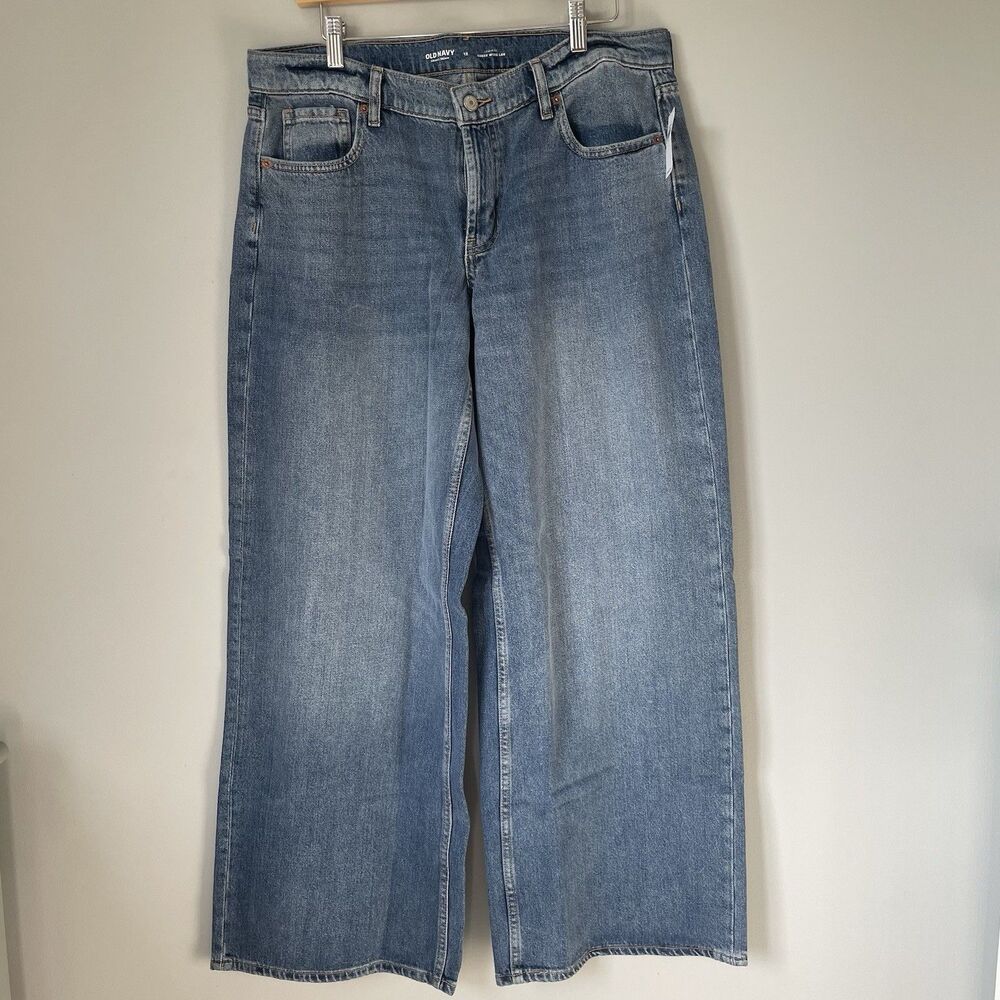 Old Navy Low Rise Baggy Wide Leg Denim Jeans Pants Cotton Blend Blue Size 12